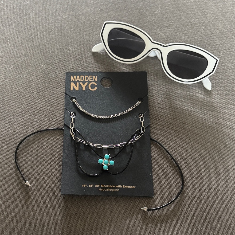 Black and Silver Necklace & Sunglass Set